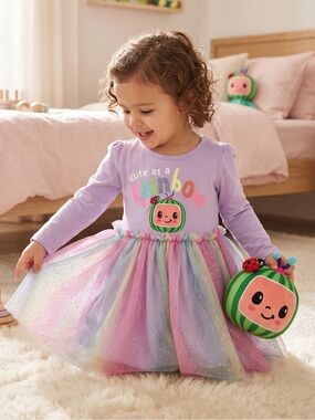 Cocomelon Girls Lavender Rainbow Tulle Skirt Dress